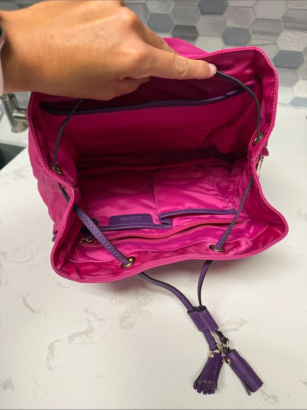 Michael Kors Hot Pink Quilted Backpack with Purple Trim